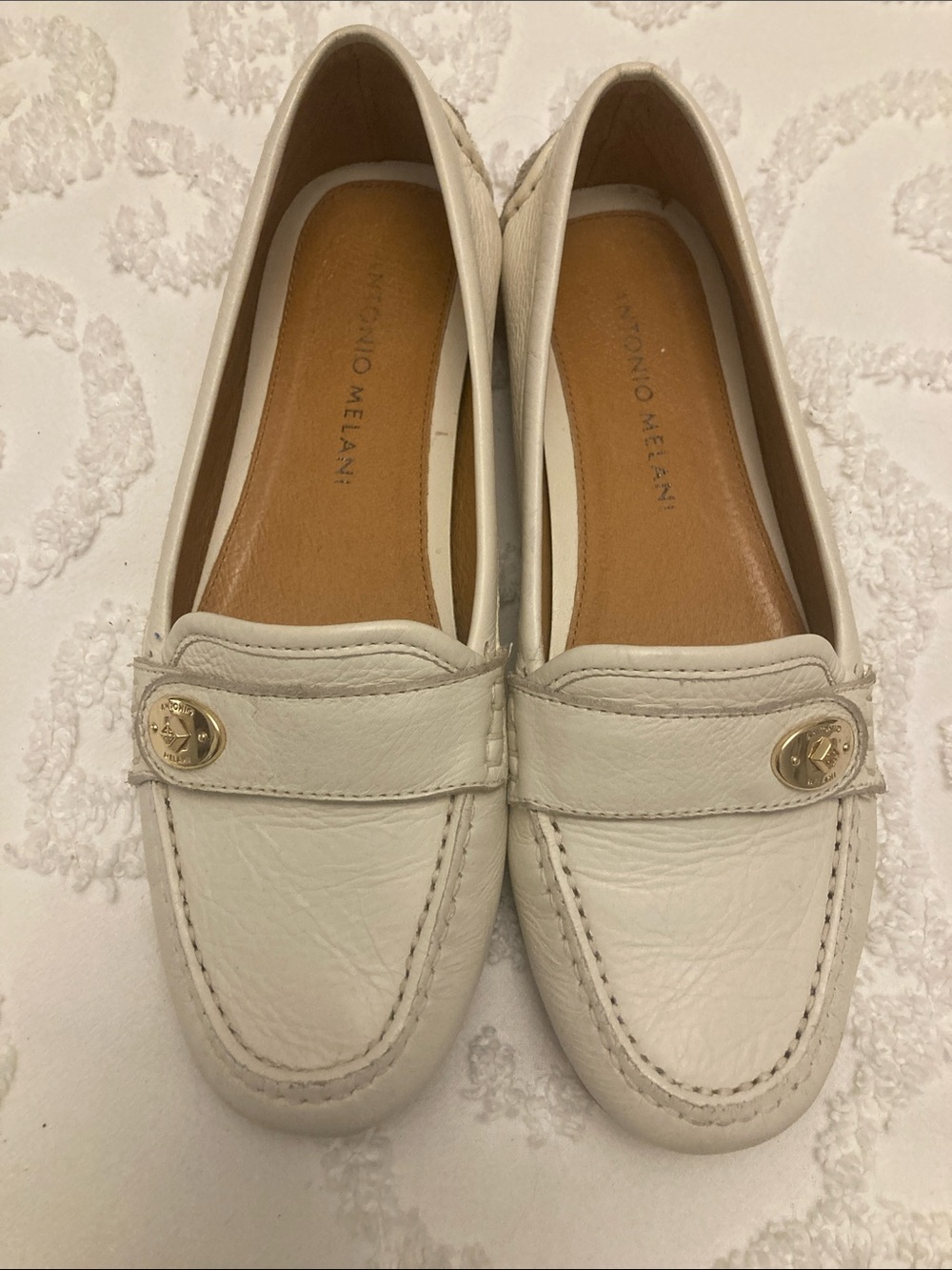 ANTONIO MELANI White Leather Loafers , Size 6